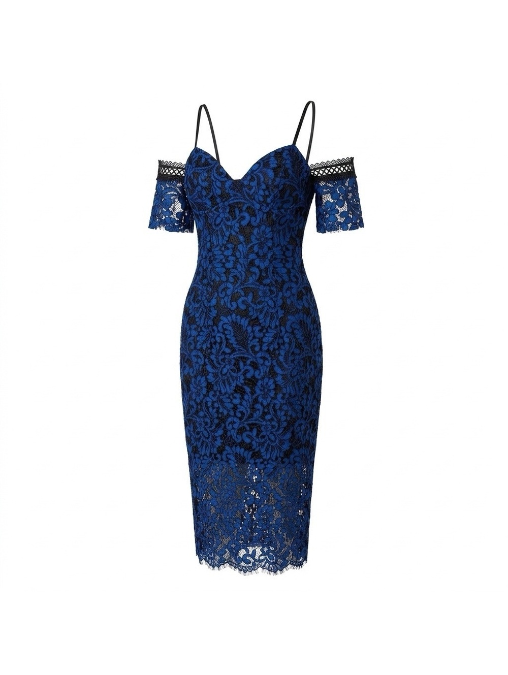 Bardot Royal Blue Floral Lace Cold-Shoulder Midi Dress